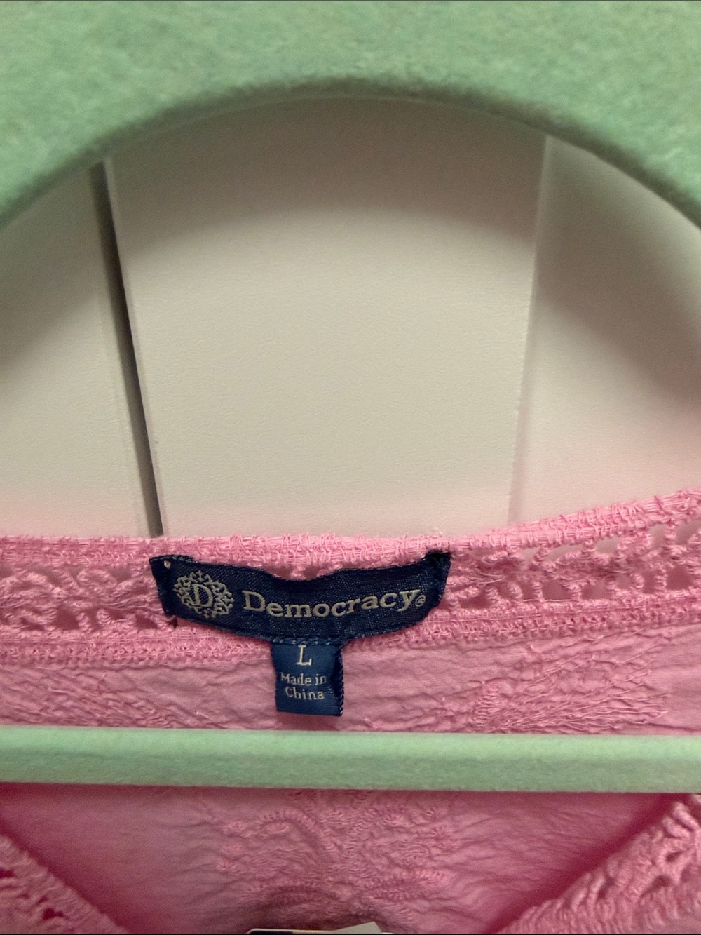 Democracy Pink Crochet-Detail V-Neck Blouse - Picture 5 of 5